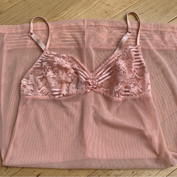 LA PERLA Peach Mesh & Lace Slip Negligee Chemise - Picture 11 of 11